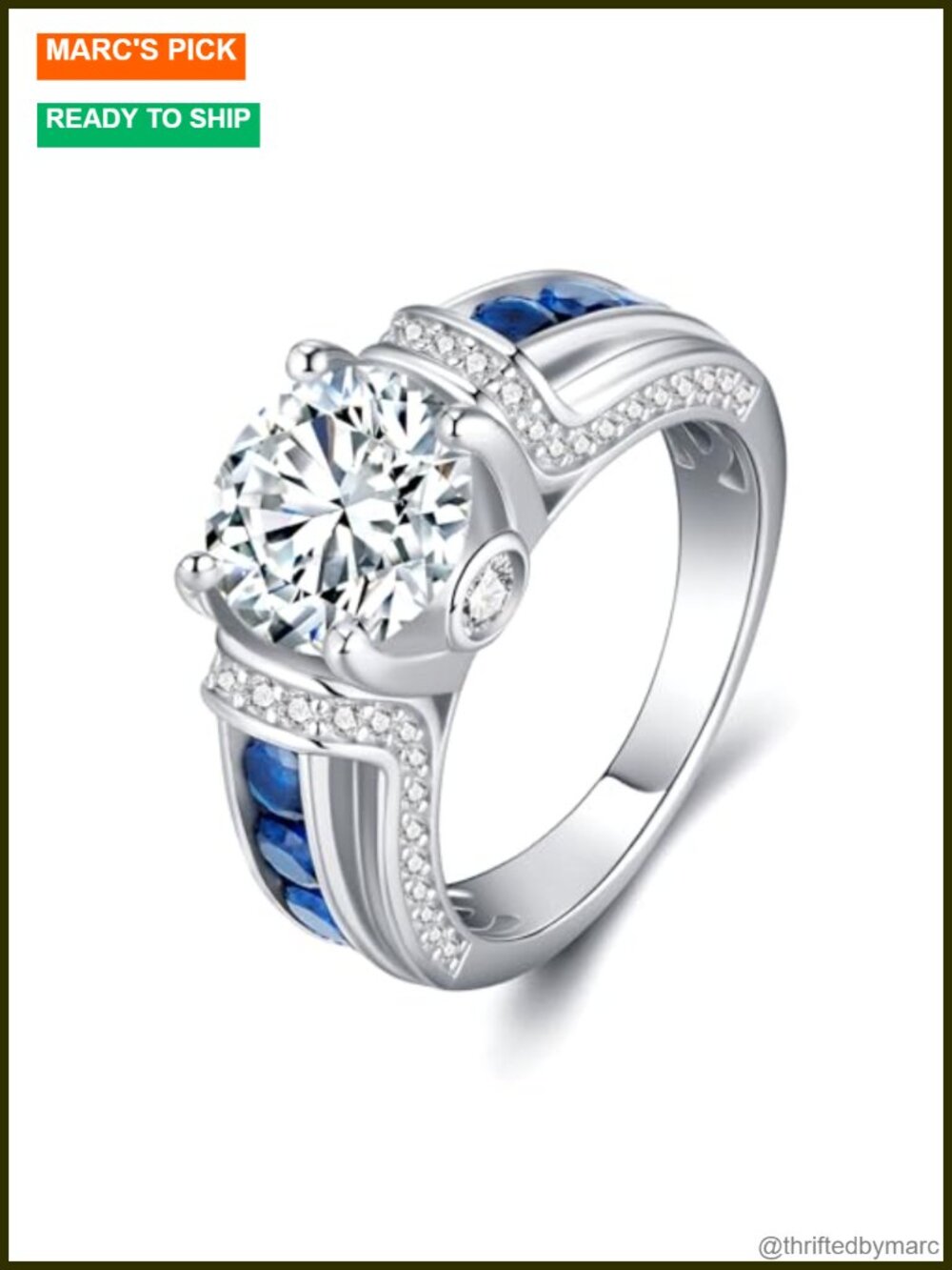 3ct Moissanite Engagement Ring Sterling Silver 18K White Gold Plated Round Cut